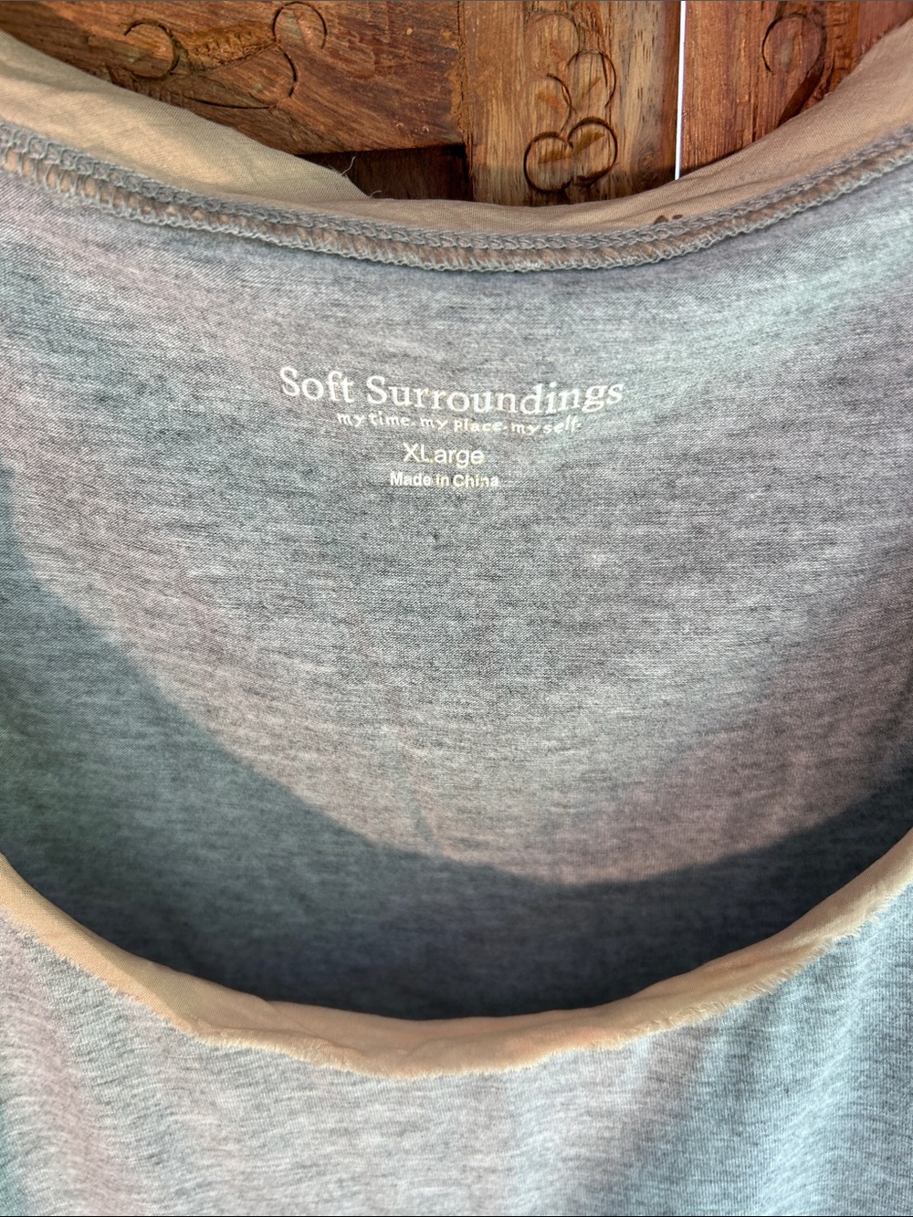 Soft Surroundings Light Gray Long-Sleeve Top with Distressed Cream Lace Trim XL - Picture 2 of 5